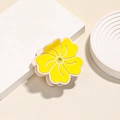 Elegant yellow acetate flower hair claw clip with white edges and central rhinestone detail - Yellow