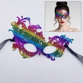 Rainbow gradient lace phoenix mask with gold stamping for masquerade and parties - One Size / Stamped Colorful