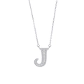 Silver letter J pendant necklace with zircon stones on a white background - Letter J