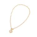 Collana cuore in acciaio dorato con perle e intarsio in conchiglia con chiusura a OT - Stile Cuore (1#Cuore)