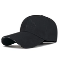 Black adjustable baseball cap with embroidered sports logo and textured fabric - Adjustable / Black with Black Embroidery