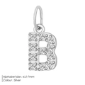 Silver letter B pendant with sparkling cubic zirconia stones and top link ring - B-Silver