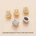 Detailed macro shot of gold and silver brass barrel beads with inlaid zircon for DIY jewelry - TPJ391-White Zircon