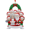 Resin Santa Claus family Christmas tree ornament with 8 members and hanging ribbon - 9-Person Family