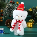 Detailed view of a white plush Christmas bear with red knit hat and LOVE letter ornament - 15-18cm / Blush White Bear + Red Hat Red White Scarf