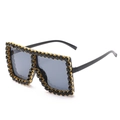 Oversized black square sunglasses with sparkling crystal rhinestones in gold setting - Black Frame Black Rhinestones