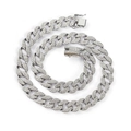 Macro detail of silver-tone cuban chain necklace with sparkling full rhinestone inlay - 26inch (66cm) Necklace / Gold