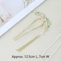 U-shaped gold hair pin with dragon and bamboo leaf design with white pearls and long tassels - Golden U-shaped Bamboo Snake Tassel Hair Stick