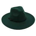 Detail of dark green fedora hat featuring black leather band and metal buckle texture - Dark Green (Belt Style)