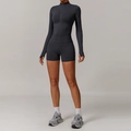 Women's 2-piece seamless yoga set with dark grey long sleeve zip jacket and shorts - S / Jacket + Shorts / Dark Gray