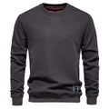 Detailed view of dark grey crew neck sweatshirt showing fabric texture and S size label - Dark Gray