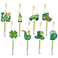 8-piece St. Patrick's Day DIY diamond painting keychains with clover and gnome designs - Lucky Gnomes Series