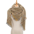 Brown plaid triangle scarf with classic tartan pattern and fringe for autumn and winter - 135x135x200cm / SJ-30# Yellow