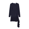 Dunkelblaues Midi-Spitzenkleid mit langen Ärmeln und asymmetrischem Stufensaum - XS / Schwarz