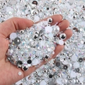 Mixed set of white flatback pearls, silver beads and AB crystals for nail art DIY - 30 g / White Silver Series-02