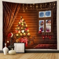Detail of Christmas tree tapestry with fireplace and gift boxes wall hanging decor - GT100587-Brushed Fabric / 73X95CM