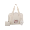 Cream canvas Ita bag with heart window, plush bear charm and matching small coin purse - Creamy White with Bear Pendant