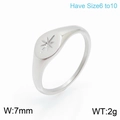 Oval silver stainless steel signet ring featuring a delicate eight-pointed star engraving - US 6 / 7mm Starburst Plain (KR100777-KFC) / Silver
