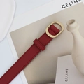 Deep red slim belt with golden oval buckle and needle pin closure for women - Red