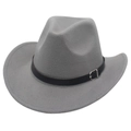 Classic grey felt western cowboy hat with black leather belt and silver metal buckle decor - M (56-58cm) / Grey Cowboy (Black Belt)