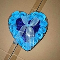 Heart shaped blue soap rose gift box with shiny ribbon bow for Valentine's Day party. - 24 Pieces Pack / Blue Two-Tone