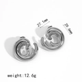 Poliierte silberne C-förmige Edelstahl-Ohrringe, Größe 27,1 mm x 29,6 mm - Wellen-Spiralstil (TE60187-S) / Silber