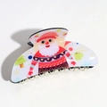 Close-up of Santa Claus pattern on semicircular acrylic Christmas hair claw clip - White Large Semicircle