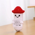 Knitted red mushroom doll with a positive quote card for encouragement - King Oyster Mushroom