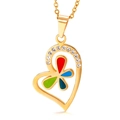 Goldene Herz-Halskette mit buntem Emaille-Blumenmuster und funkelnden Kristallen - Herz Blumen Dekoration (KP44337-K)