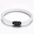 Geflochtenes weißes Mikrofaser-Lederarmband für Herren mit schwarzem Magnetverschluss - Weiß