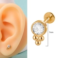 316L stainless steel gold labret piercing with clear CZ crystal and 7mm flat back post - Gold Round Zircon with Three Beads Style (2) / 1.2*8mm