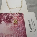 Gold double-layered necklace with sparkling crystal encrusted letter X pendant - Letter X