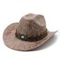 Vintage brown cowboy hat with distressed texture and turquoise leather band detail - M (56-59cm) / Light Brown Texture
