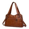 Bolso tote de cuero suave marrón con asa superior y correa de hombro ajustable - Marrón