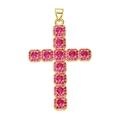 Golden cross pendant charm with micro-paved pink round gemstones for jewelry making - Pendant 107 (Gold Pave Rose Red Stone Cross)