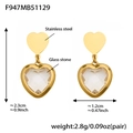 Golden stainless steel earrings with heart-shaped clear faceted glass stones - White Faceted Stone Gold Earrings (F947)