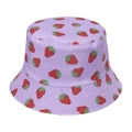 Reversible purple strawberry embroidery bucket hat with cute polka dots for sun protection - Purple