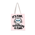 Sac fourre-tout en toile rose avec tête de chat de dessin animé et citation anglaise - Rose Chat Citations Humoristiques (jiayingstd114)