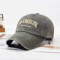 Vintage washed dark green baseball cap with Los Angeles 3D embroidery and distressed finish - Adjustable / Washed Dark Green