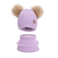 Kids lavender winter hat and scarf set with dual fluffy pom-poms and warm fleece lining - Two-Piece Set / Purple