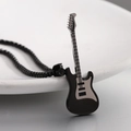 Minimalist guitar pendant necklace in black and silver steel with matching bead chain - Steel Black 1 (With Chain)