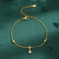 Bracciale a catena d'oro con ciondoli a fiore di rombo e quadrifoglio con zirconi - Bracciale
