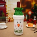 Weihnachts-Schneemann Weinflaschenhülle aus weißem Fleece und grünem Strickgewebe - Schneemann / Weiß