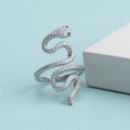 Anello a serpente in argento con zirconi bianchi e pietre verdi smeraldo negli occhi - Anello Aperto Serpente / Argento