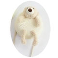 Cute off-white round woven straw crossbody bag for girls with plush teddy bear charm - Single Bag / Cream