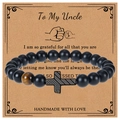 Tiger eye and matte black stone cross bracelet for Uncle with heartfelt gift card - To My Uncle