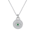 Collana in argento S925 con ciondolo a moneta occhio greco in zircone verde e catena fine - Oro Bianco