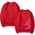 Sweat rouge Y2K à col rond avec impression rose 'DO WHAT MAKES YOU HAPPY' - S / Rouge Slogan