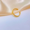 Golden titanium steel wheat pattern open ring with elegant woven texture for women - Ring / Gold