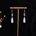 New Chinese butterfly pearl tassel earrings with green beads and water drop pendants - E2494-2 (Silver/Green Bead/Water Drop)